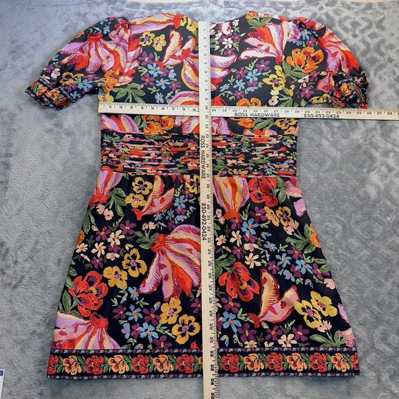 NWT FARM RIO  XL Spring Banana Floral Mini Dress Pleated V-Neck Black Boho - Picture 8 of 16
